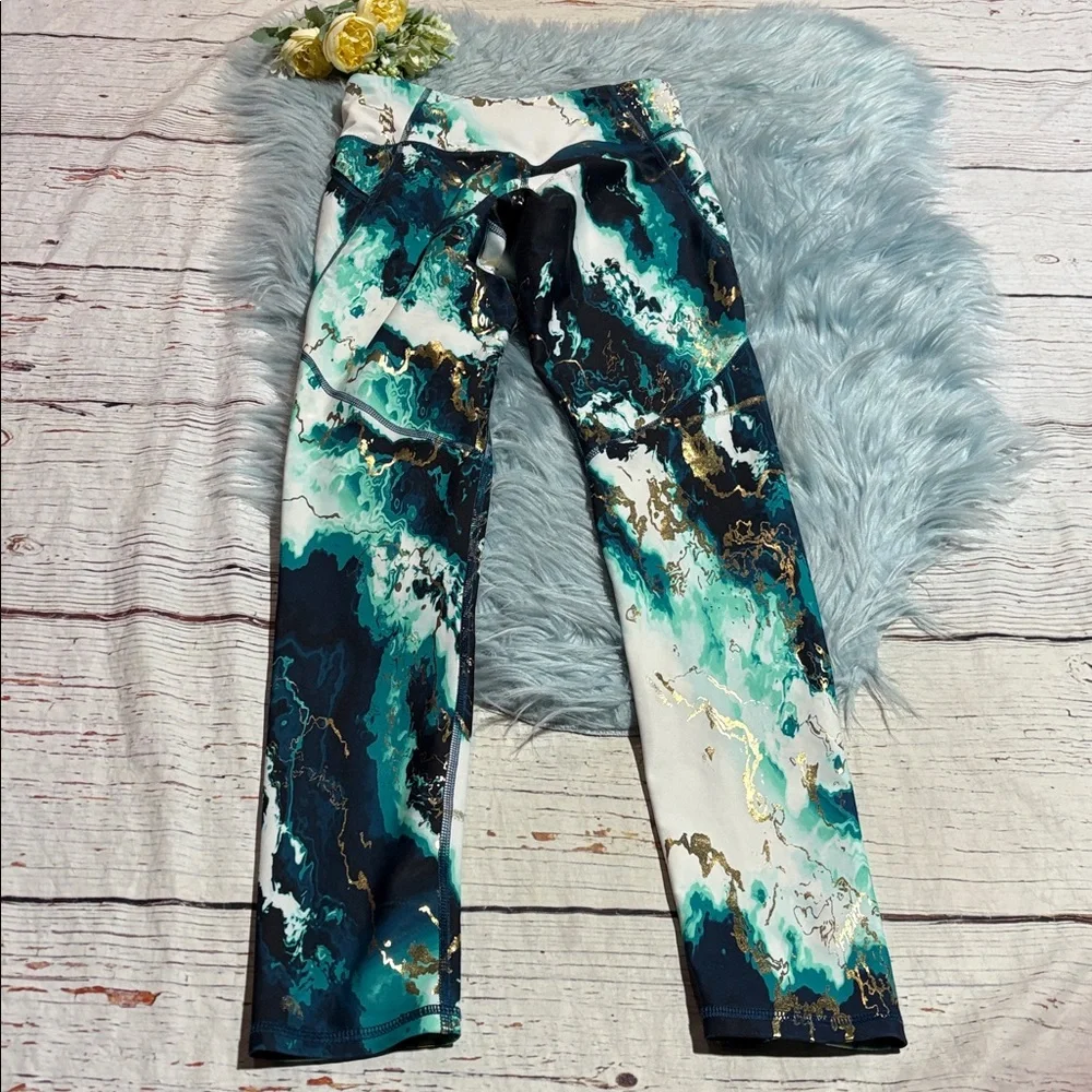 Old Navy Kids Powersoft Teal and Black Marble Leggings sz XL